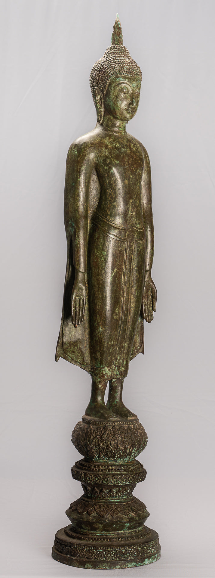 Antique Thai Style Ayutthaya Standing Bronze Charity Buddha Statue - 98cm/39"