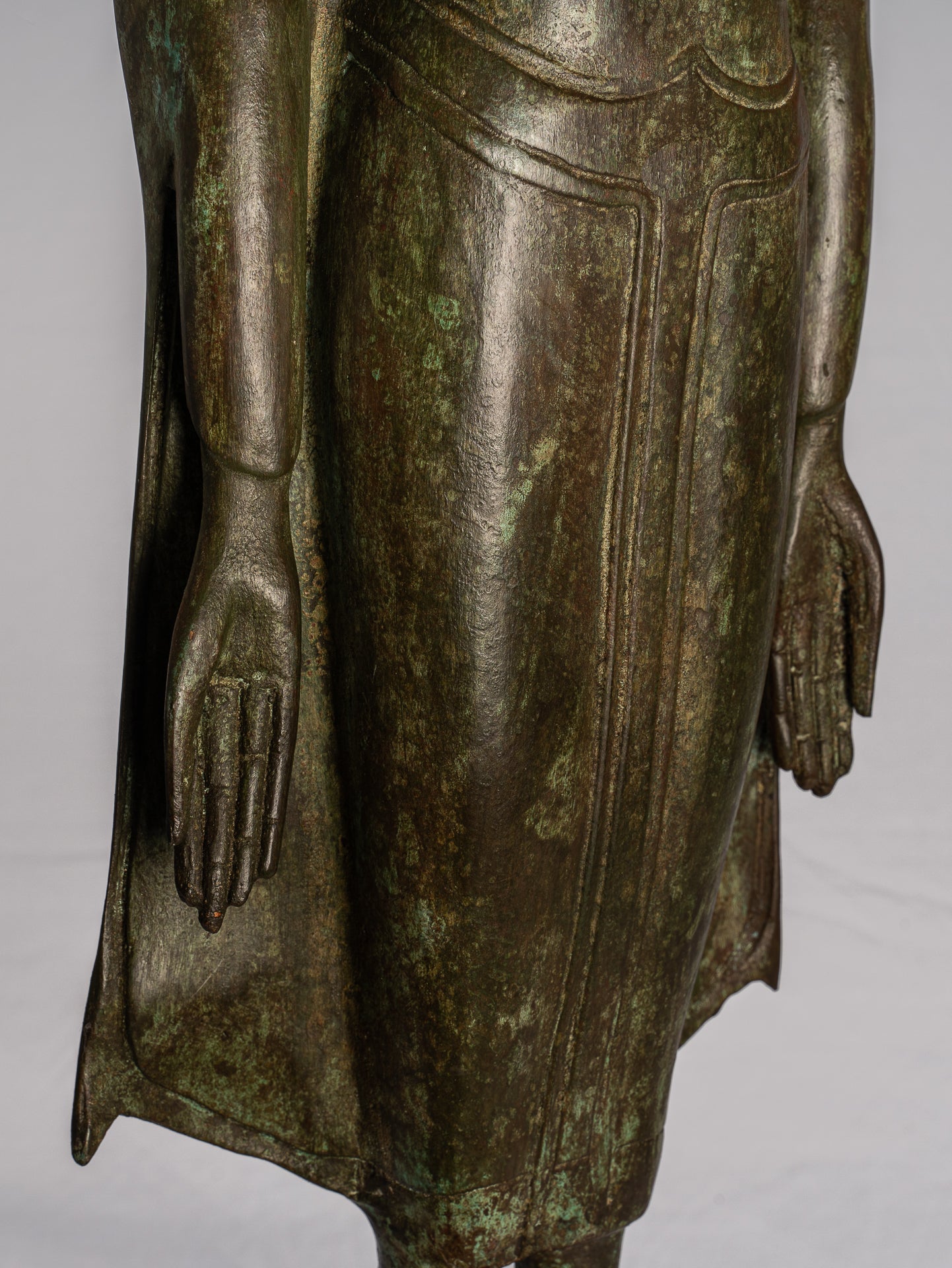 Antique Thai Style Ayutthaya Standing Bronze Charity Buddha Statue - 98cm/39"