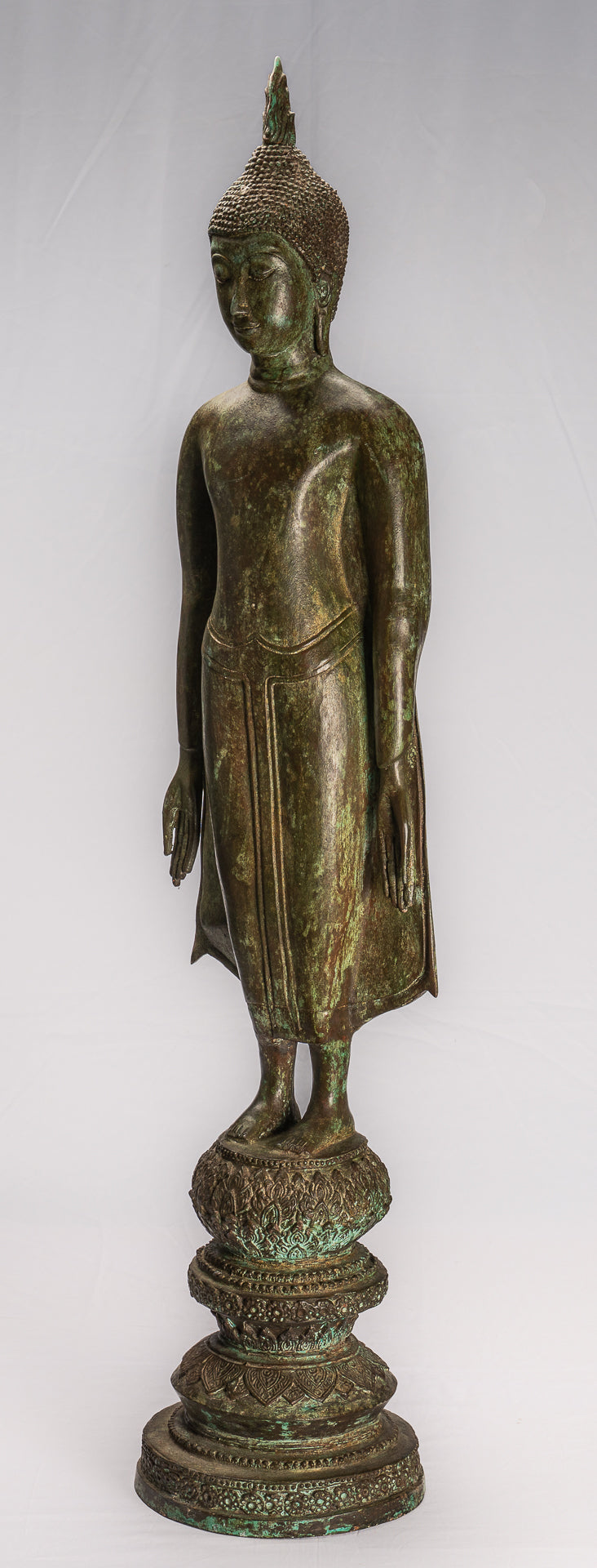 Antique Thai Style Ayutthaya Standing Bronze Charity Buddha Statue - 98cm/39"
