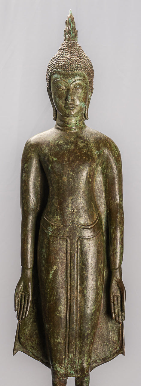 Antique Thai Style Ayutthaya Standing Bronze Charity Buddha Statue - 98cm/39"