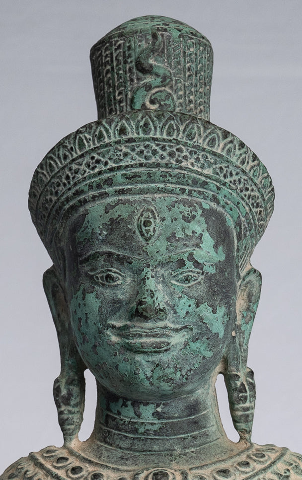 Statue de Shiva - Statue de torse de Shiva de style Khmer antique montée en bronze de style Koh Ker - 26 cm/10"