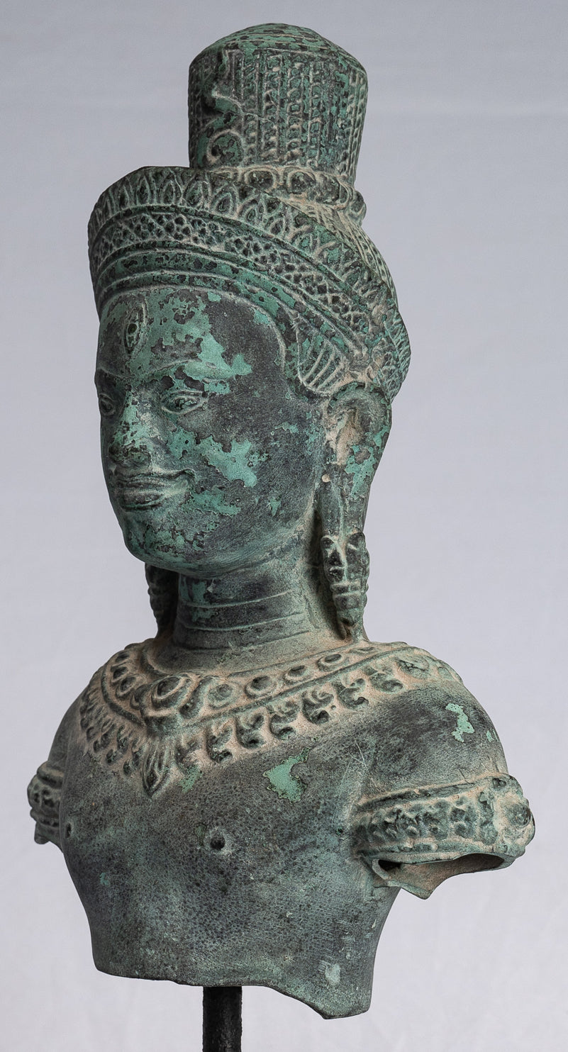 Statue de Shiva - Statue de torse de Shiva de style Khmer antique montée en bronze de style Koh Ker - 26 cm/10"