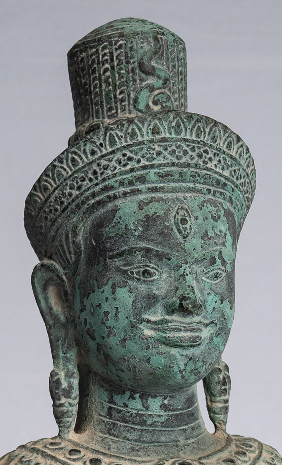 Statue de Shiva - Statue de torse de Shiva de style Khmer antique montée en bronze de style Koh Ker - 26 cm/10"