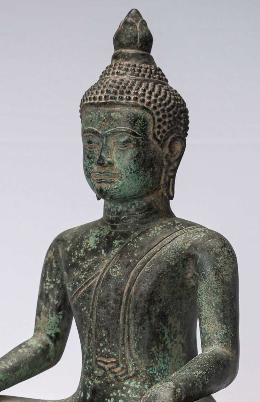 Statue de Bouddha – Statue de Bouddha antique en bronze de style khmer à double illumination – 39 cm