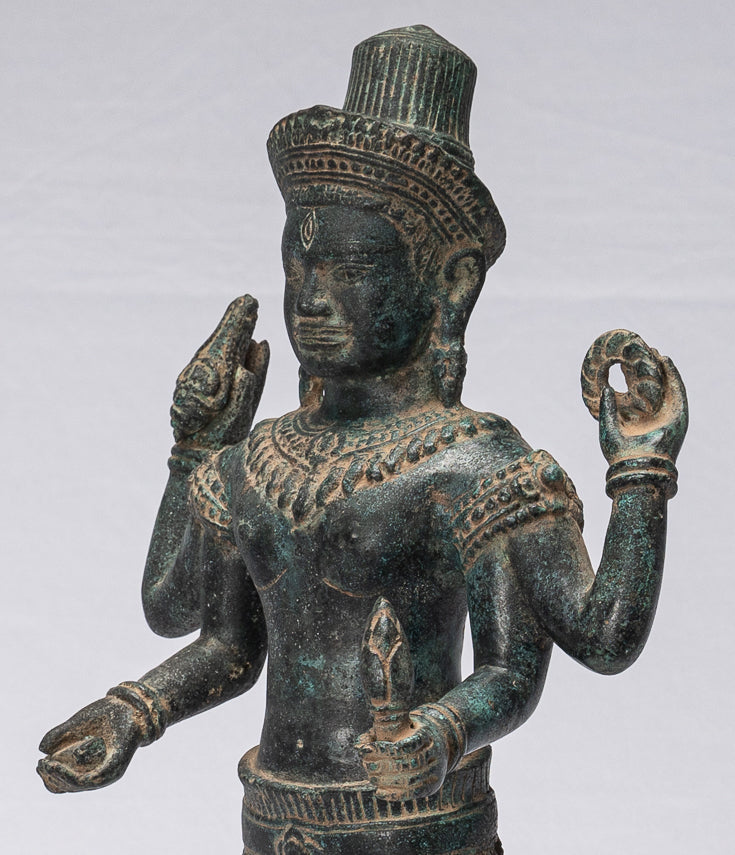 Shiva Statue - Antique Khmer Style Bronze Koh Ker Style Shiva Statue - 44cm/18"