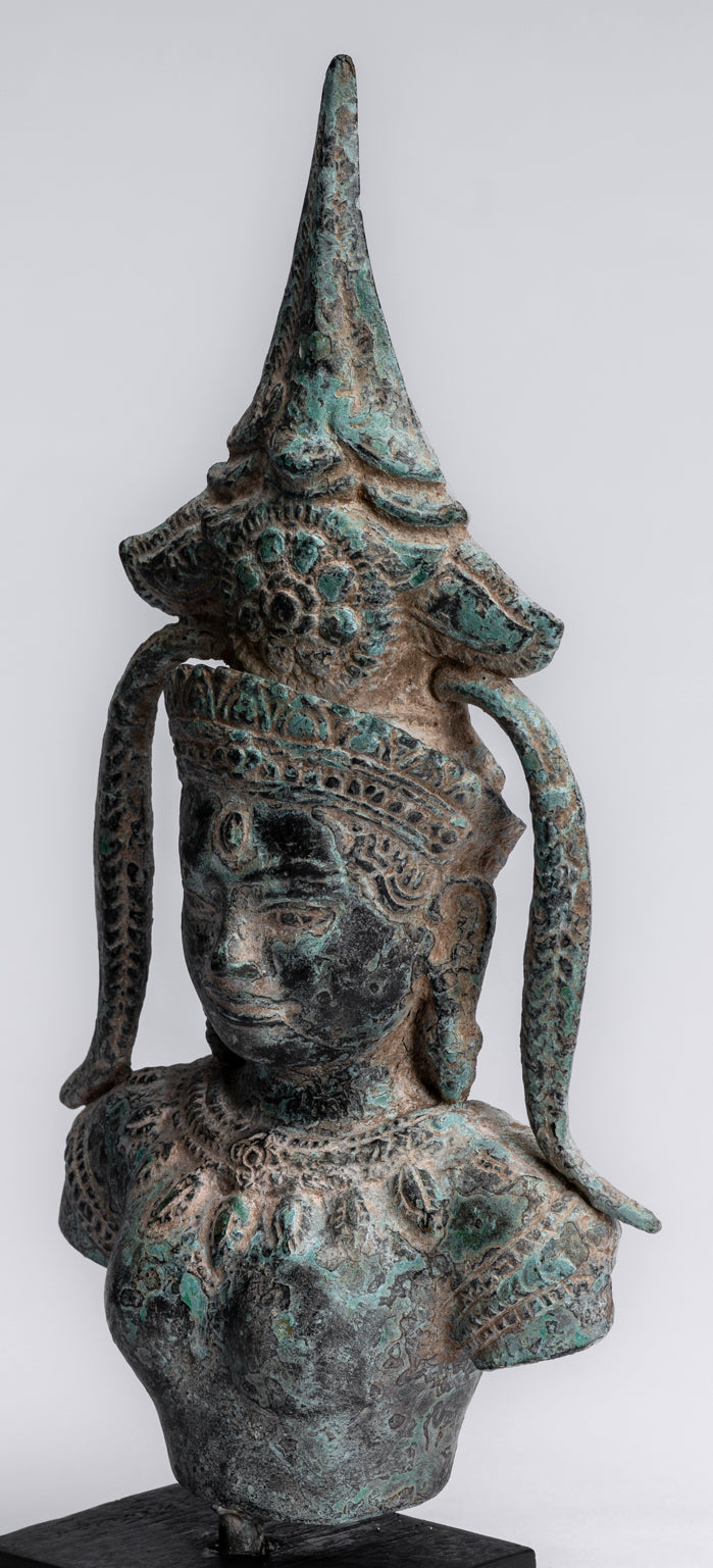 Antique Khmer Style Bronze Angkor Wat Apsara Torso or Angel Statue - 34cm/14"
