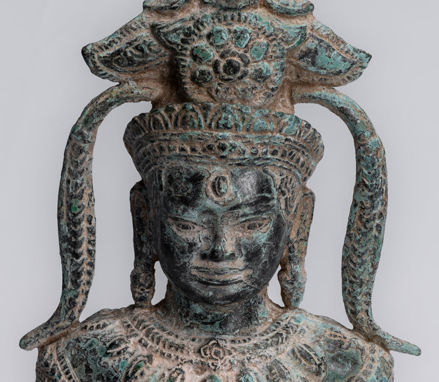 Antique Khmer Style Bronze Angkor Wat Apsara Torso or Angel Statue - 34cm/14"