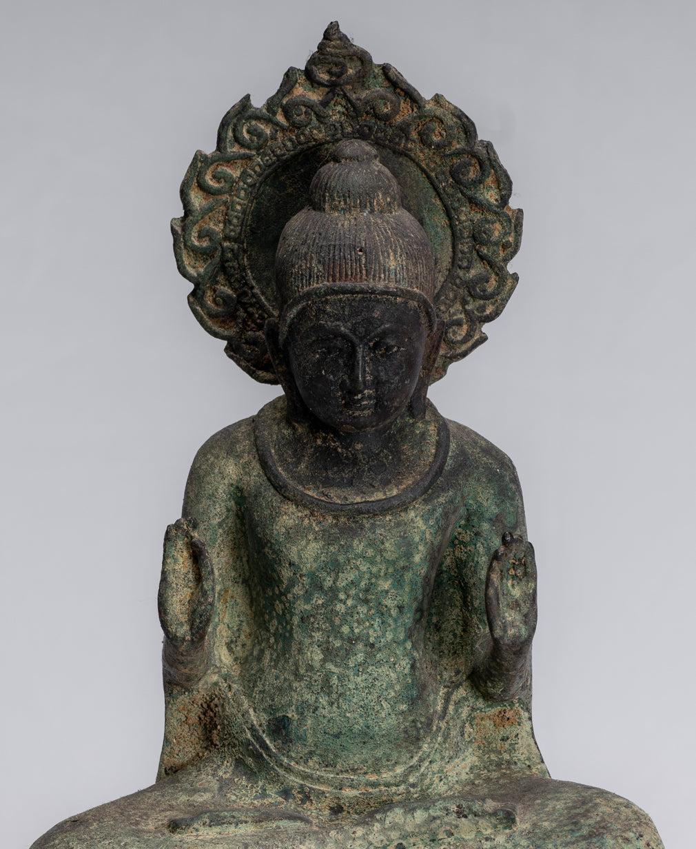 Buddha-Statue – Antike sitzende Bronze-Schutz-Buddha-Statue im japanischen Stil – 34 cm/14 Zoll
