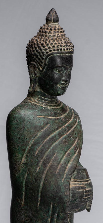 Buddha Statue - Antique Khmer Style Bronze Charity & Compassion Gautama Buddha Statue - 62cm/25"
