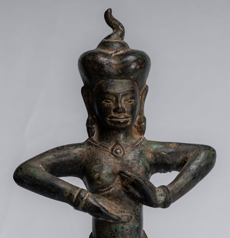 Antique Khmer Style Baphuon Bronze Dancing Apsara or Angel Statue - 34cm/14"