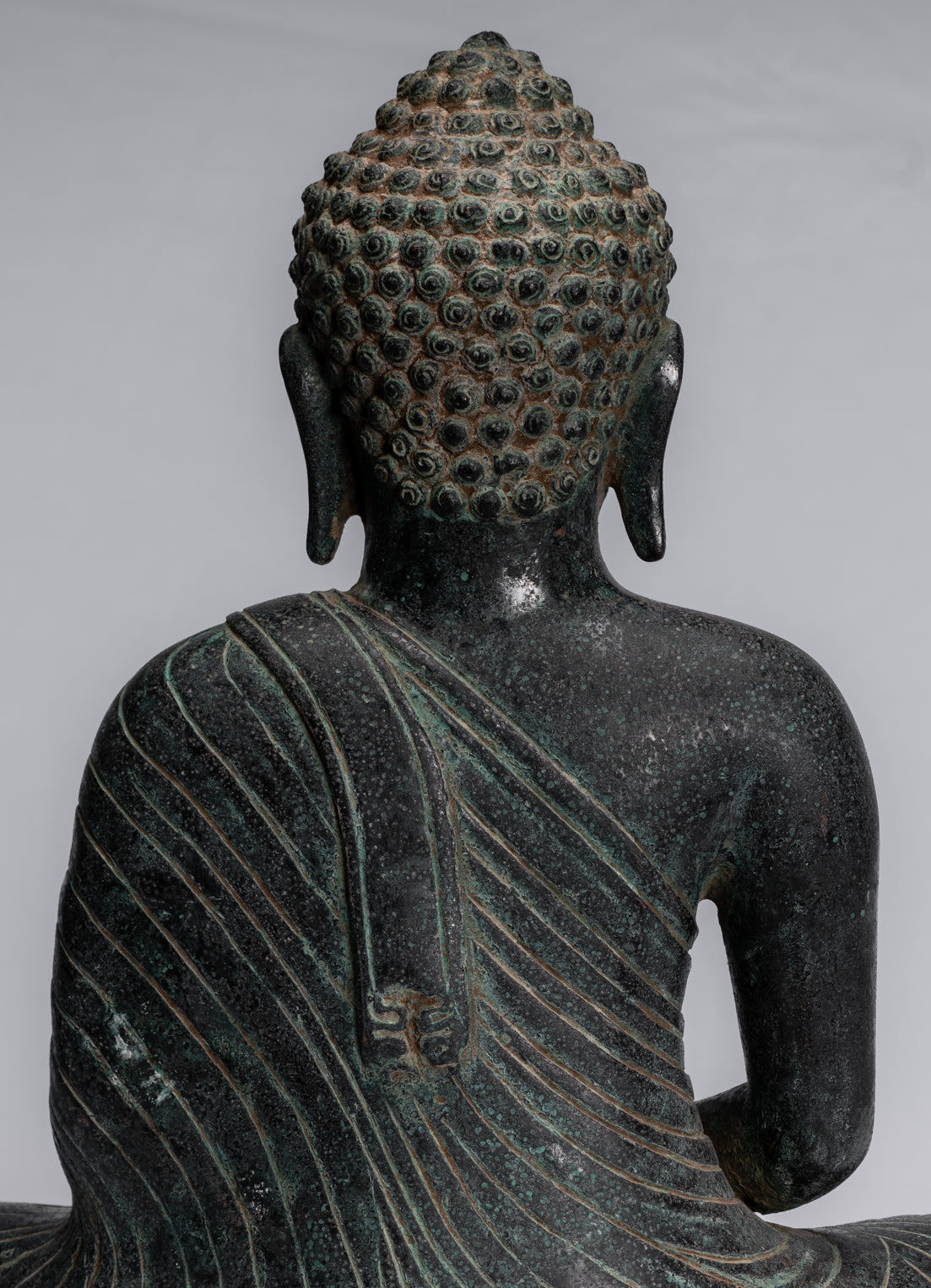 Buddha Statue - Antique Thai Style Seated Bronze Dvaravati Meditation Buddha Statue - 34cm/14"