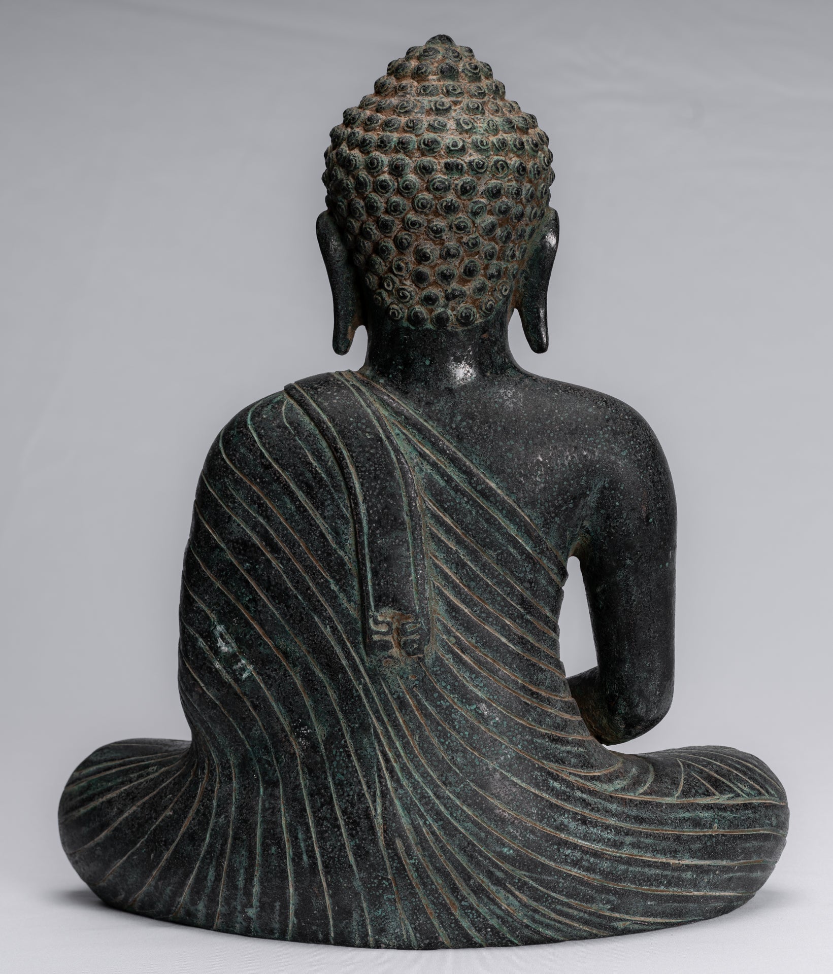 Buddha Statue - Antique Thai Style Seated Bronze Dvaravati Meditation Buddha Statue - 34cm/14"