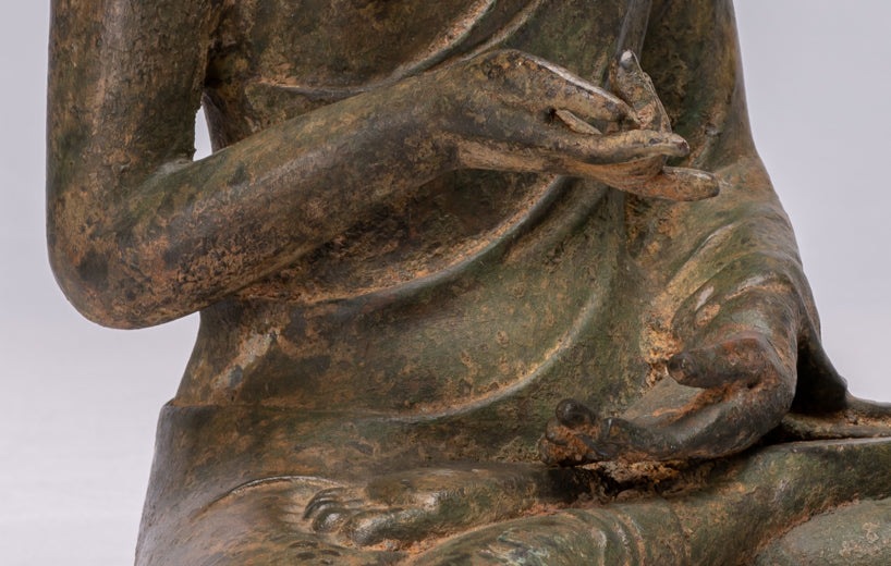 Buddha Statue - Antique Chinese Style Bronze Seated Granting Boons Buddha Statue - 35cm/14"