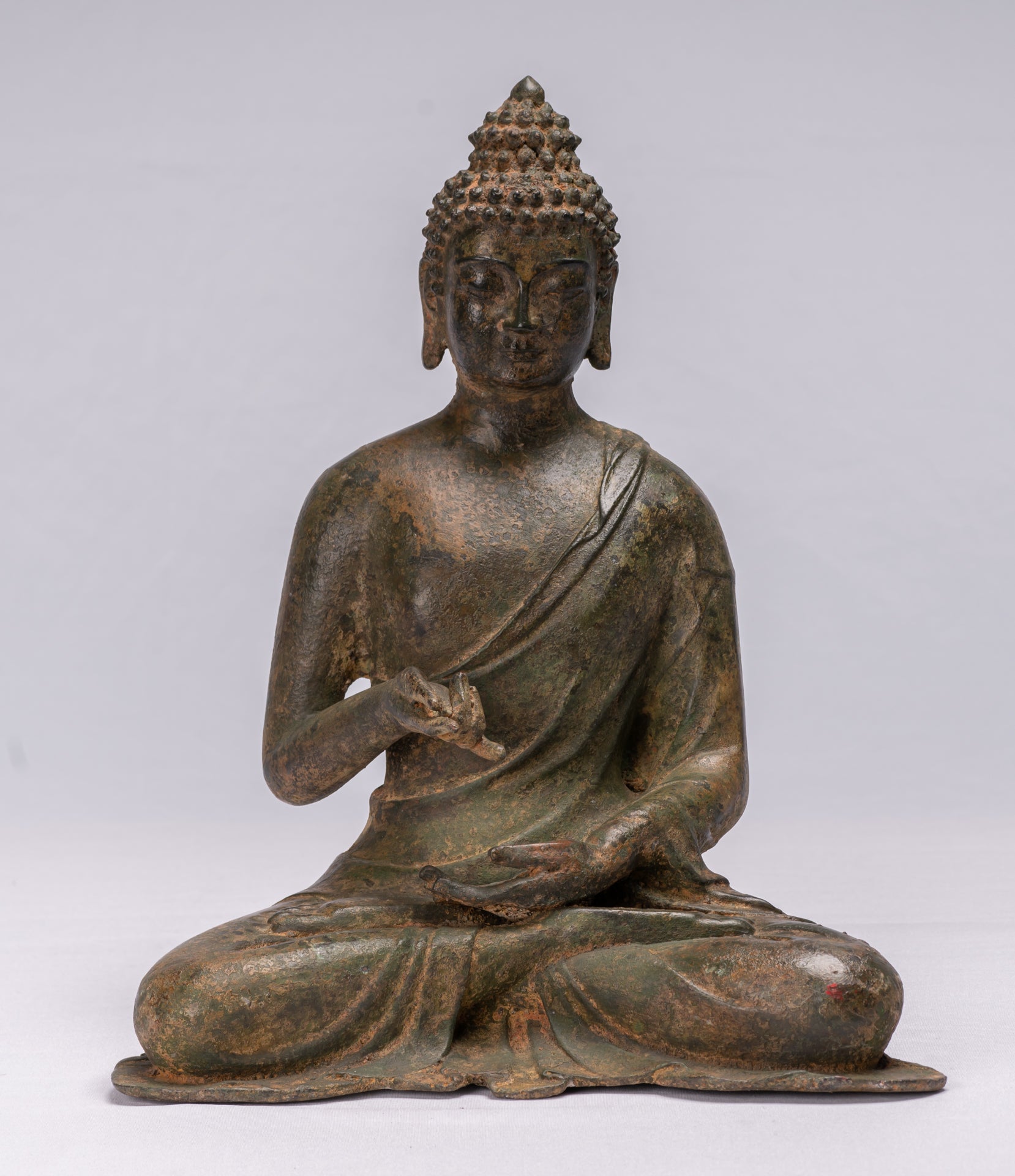 Buddha Statue - Antique Chinese Style Bronze Seated Granting Boons Buddha Statue - 35cm/14"