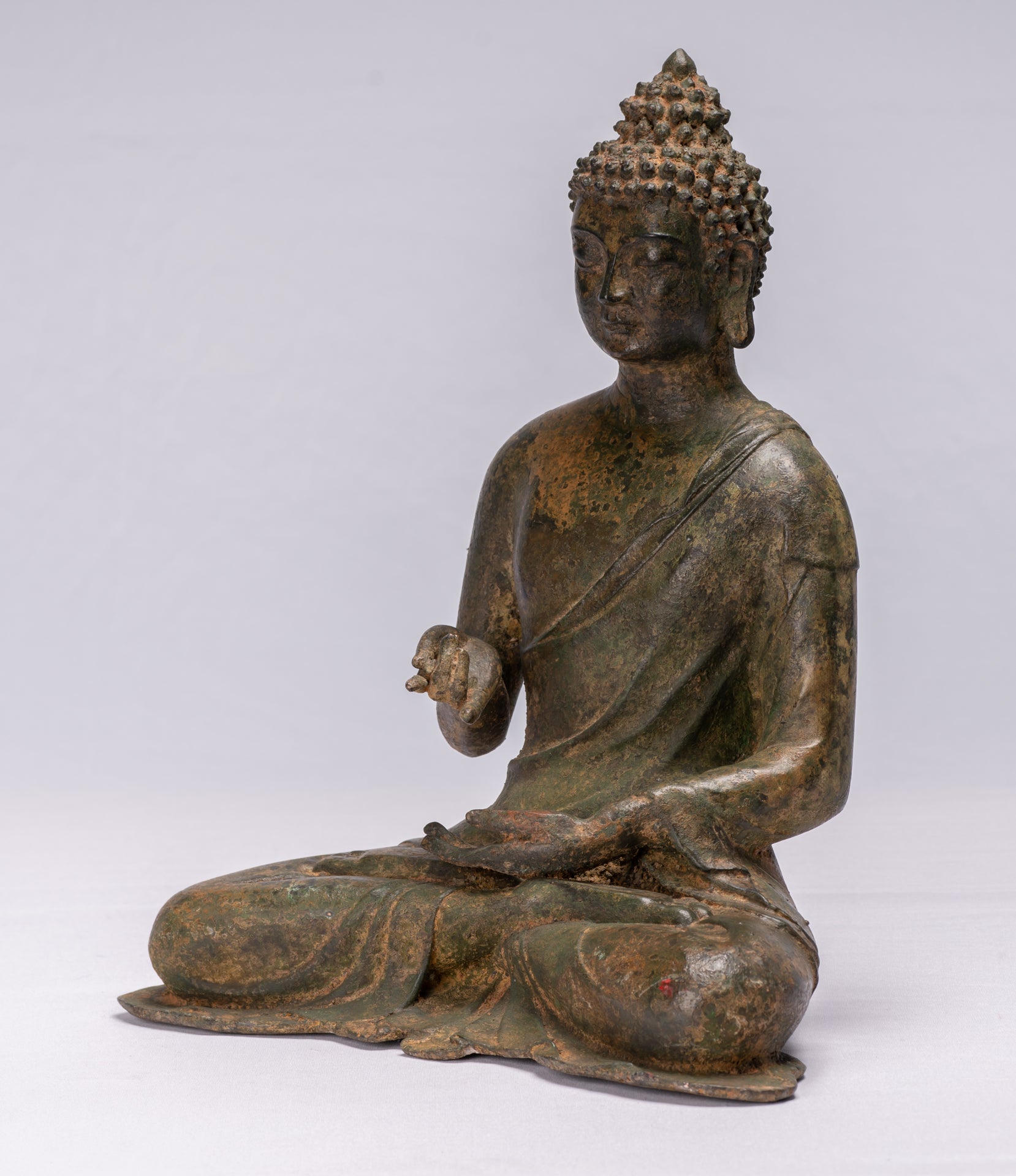 Buddha Statue - Antique Chinese Style Bronze Seated Granting Boons Buddha Statue - 35cm/14"