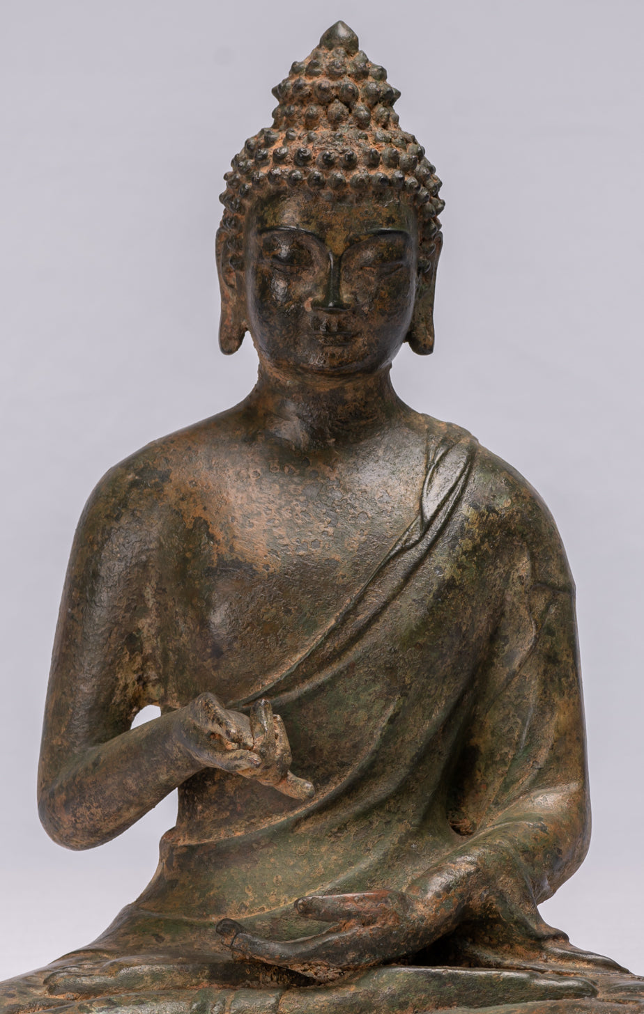 Buddha Statue - Antique Chinese Style Bronze Seated Granting Boons Buddha Statue - 35cm/14"