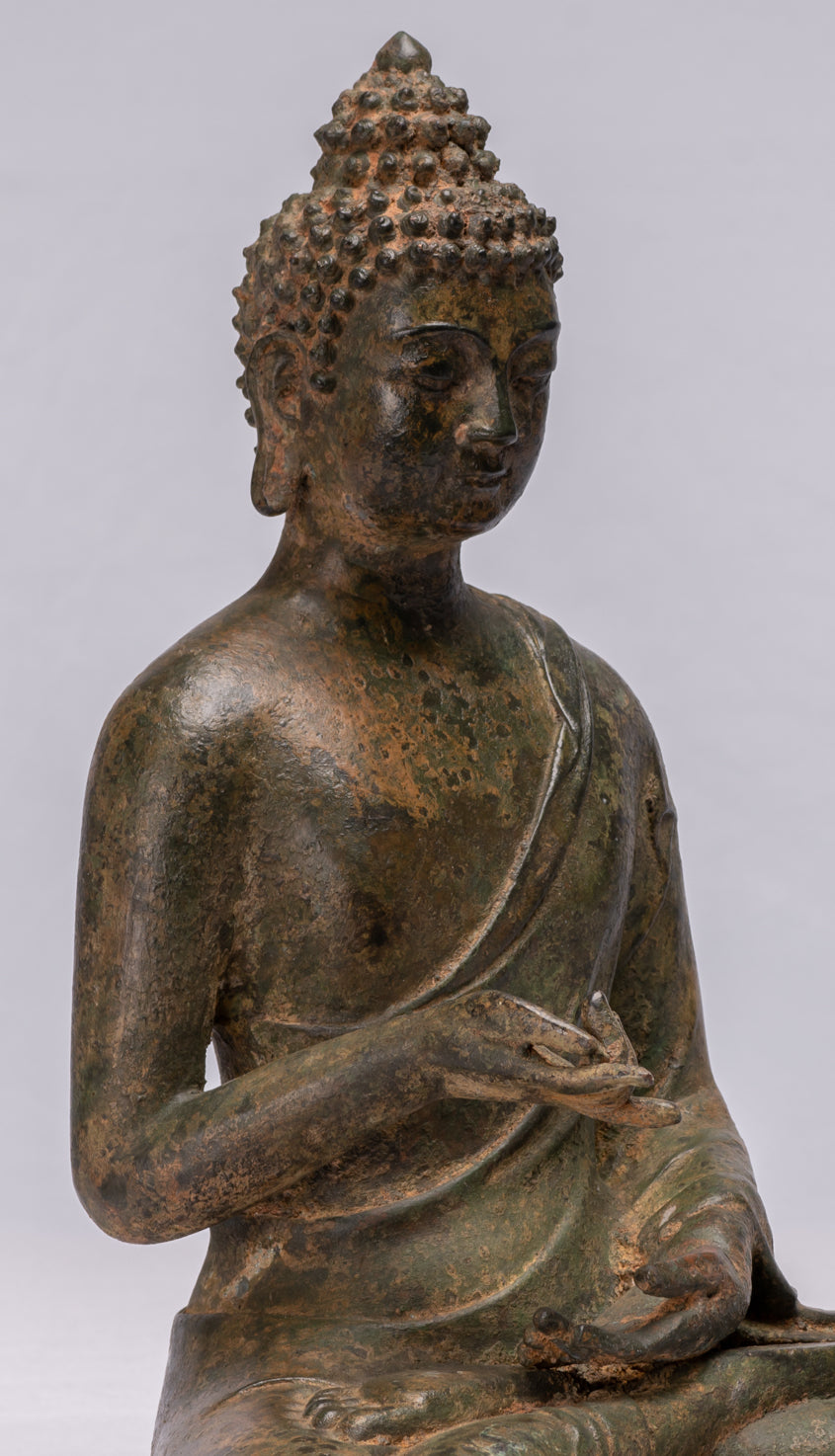 Buddha Statue - Antique Chinese Style Bronze Seated Granting Boons Buddha Statue - 35cm/14"