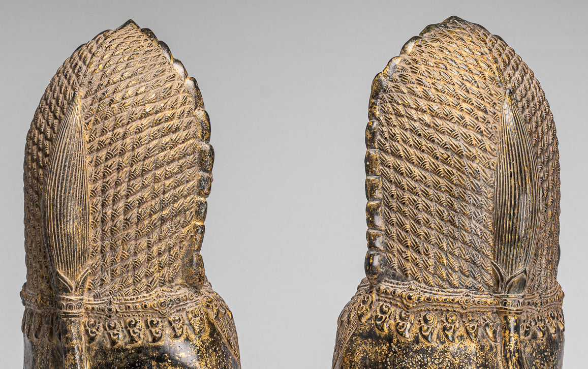 Antique Khmer Style Bronze Temple Guardians or Lions (Pair) - 72cm/29"