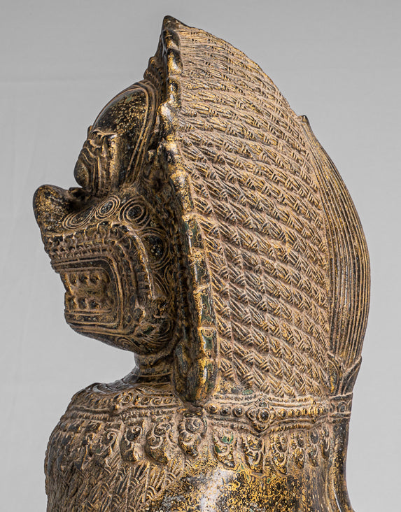 Antique Khmer Style Bronze Temple Guardians or Lions (Pair) - 72cm/29"