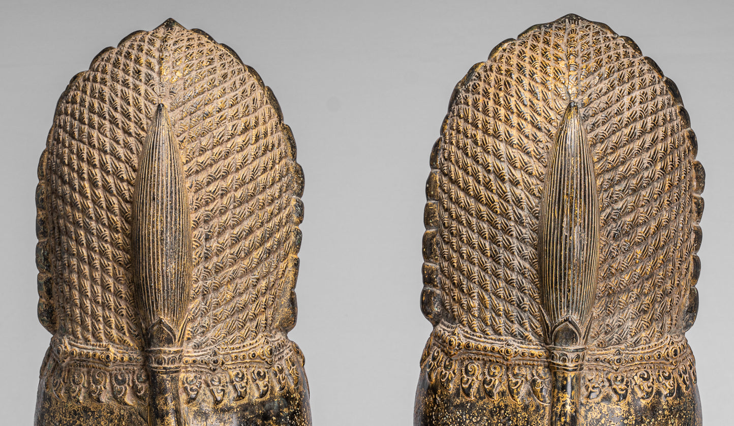 Antique Khmer Style Bronze Temple Guardians or Lions (Pair) - 72cm/29"