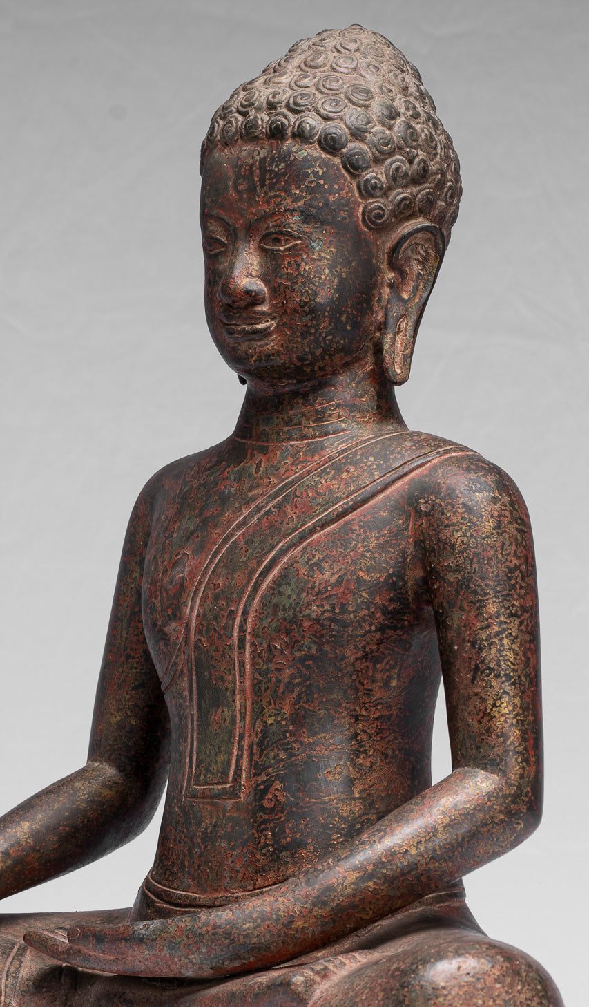 Estatua de Buda - Estatua de Buda de la Ilustración de Bronce Thai Thai de ANTIGUA - 47cm/19 "