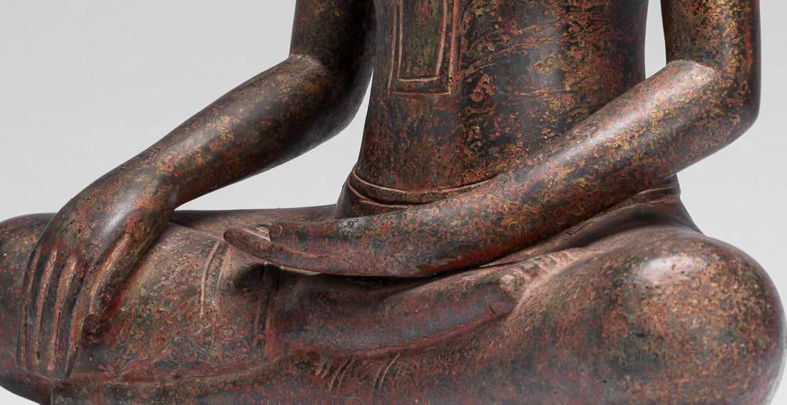 Estatua de Buda - Estatua de Buda de la Ilustración de Bronce Thai Thai de ANTIGUA - 47cm/19 "