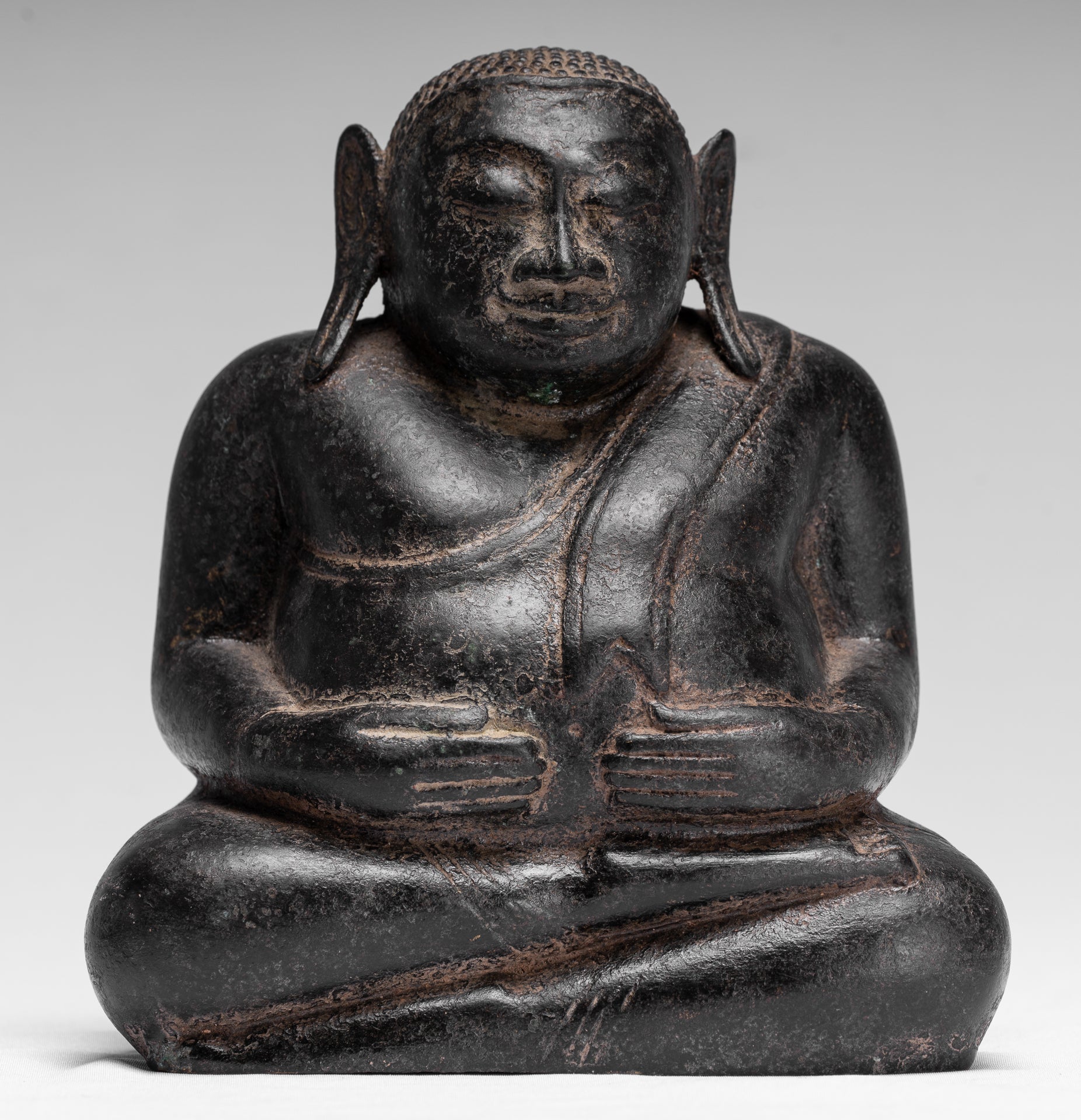 Buddha Statue-Antike Khmer Style Bronze Happy, Fat, Laughing Buddha Budai Statue-18cm/7 "