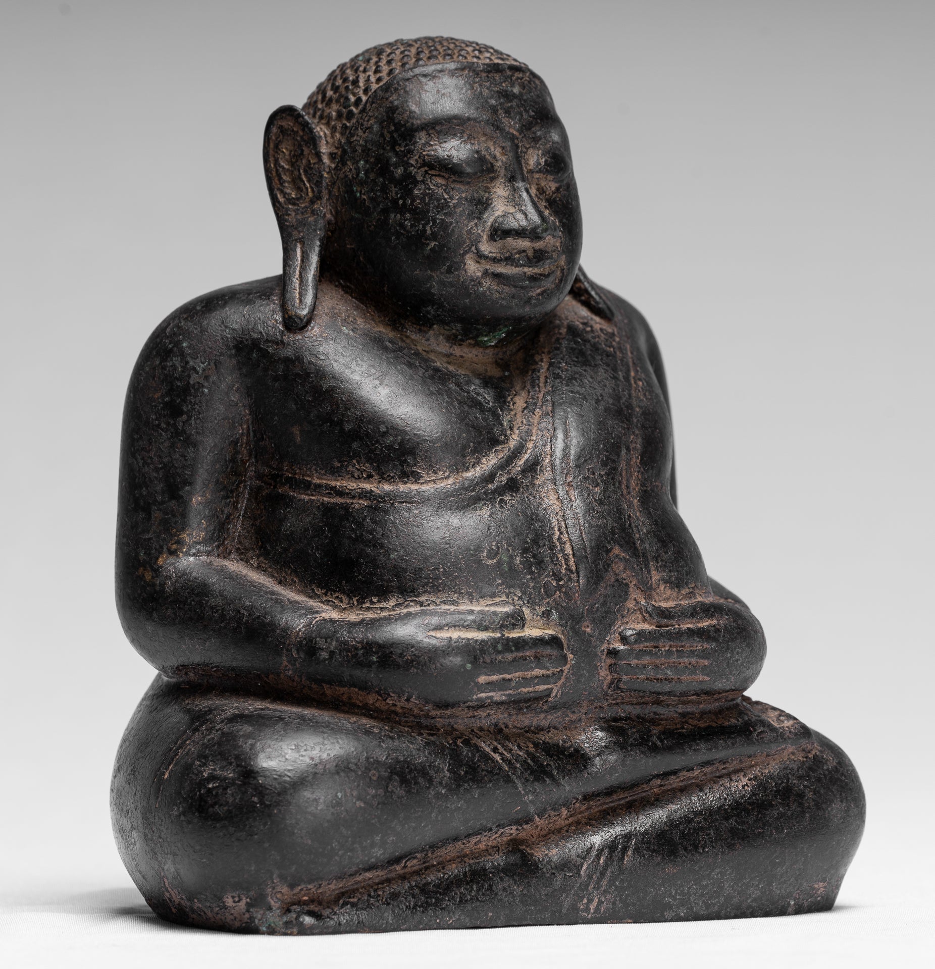 Buddha Statue-Antike Khmer Style Bronze Happy, Fat, Laughing Buddha Budai Statue-18cm/7 "