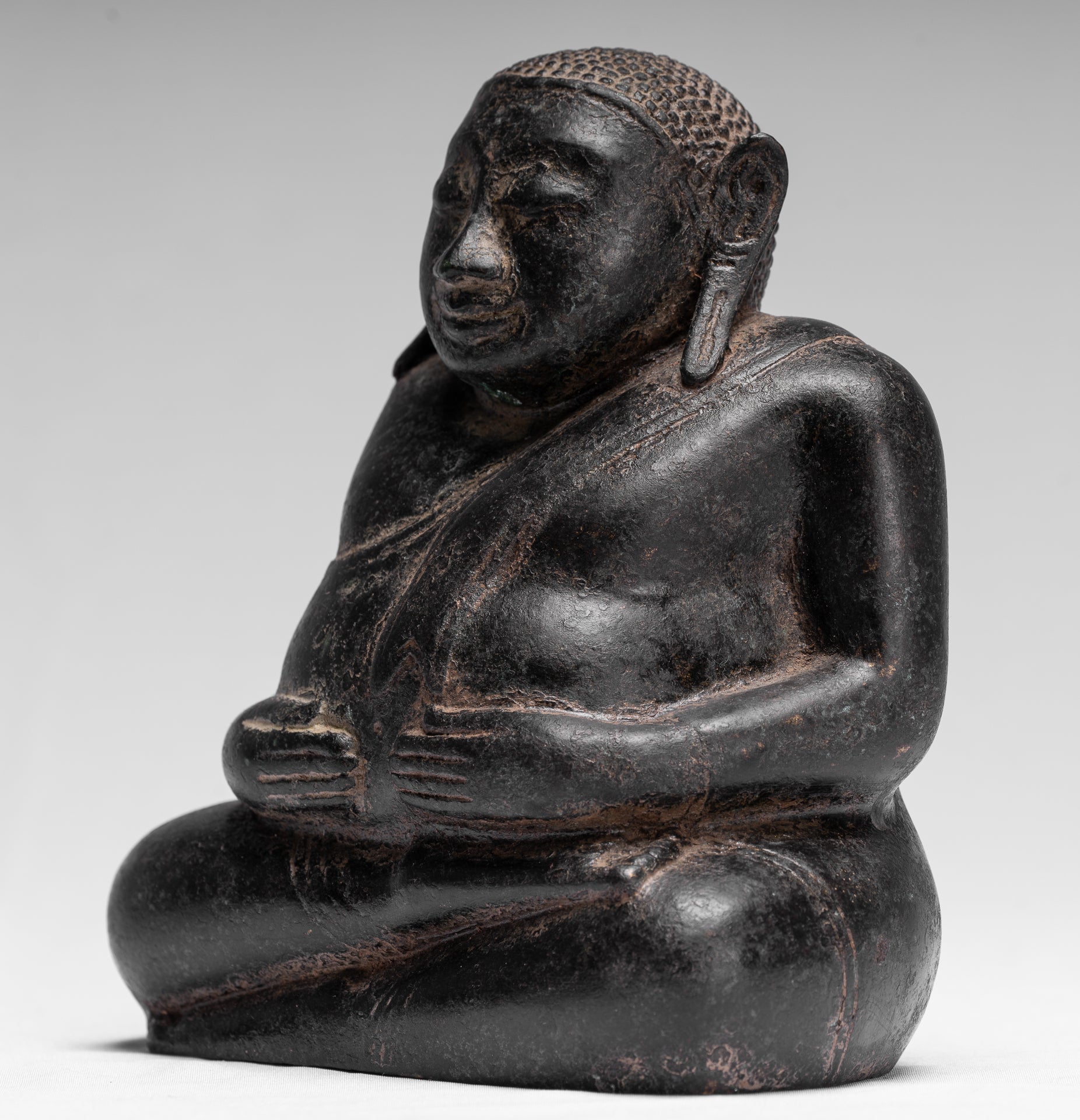 Buddha Statue-Antike Khmer Style Bronze Happy, Fat, Laughing Buddha Budai Statue-18cm/7 "