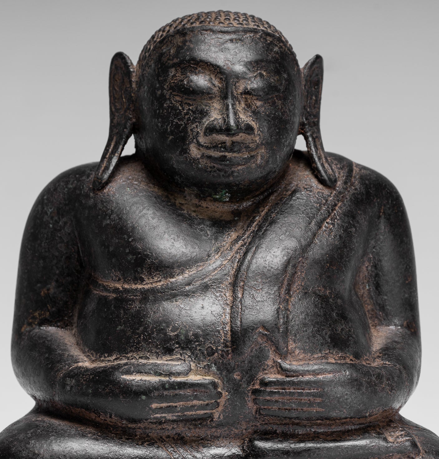 Buddha Statue-Antike Khmer Style Bronze Happy, Fat, Laughing Buddha Budai Statue-18cm/7 "