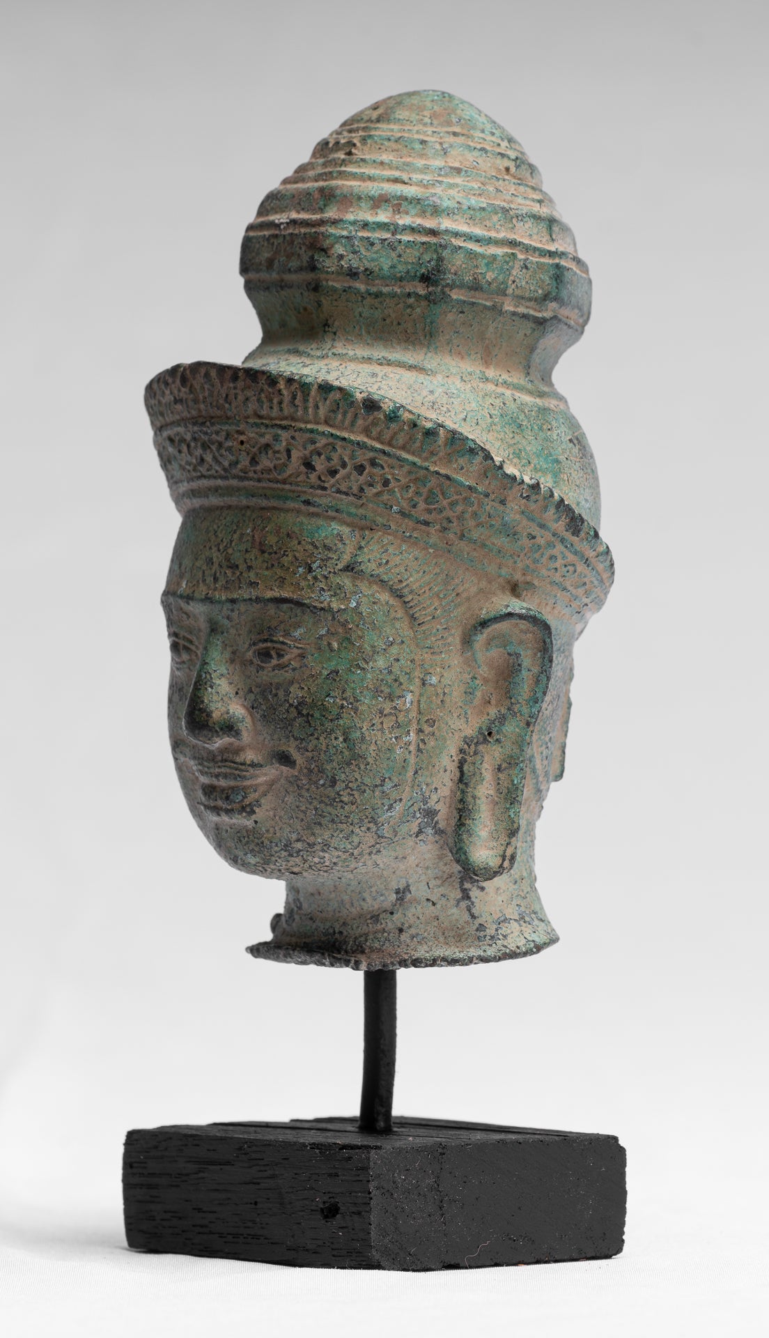 Estatua de Vishnu - Jefe de bronce de bronce de estilo preeah -ko antiguo - Protector y conservador - 21 cm/8 "