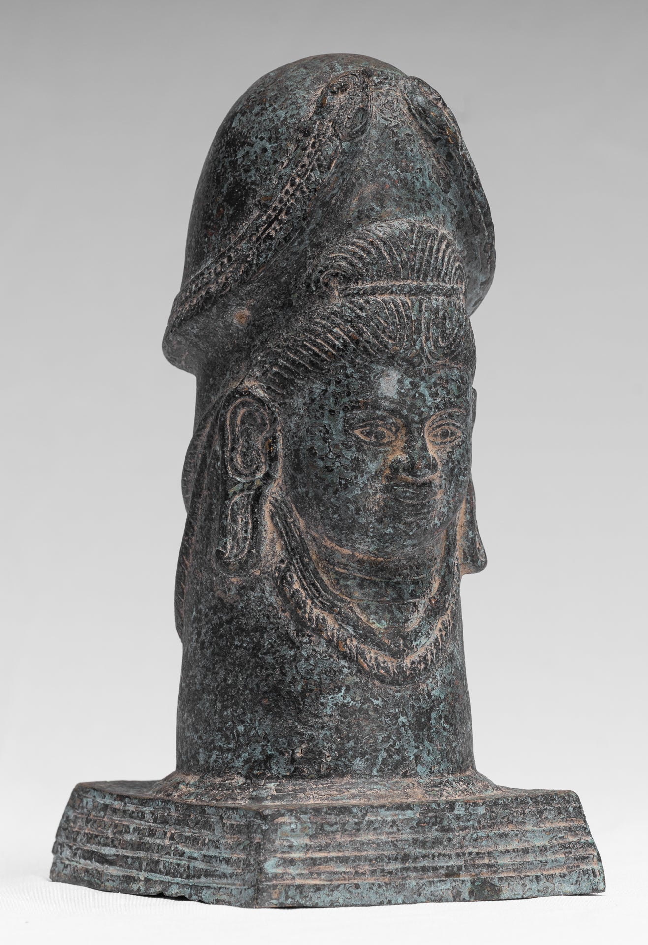 Antiguo estilo jmer verdigris bronce shiva linga / lingnum - 23cm / 9 "