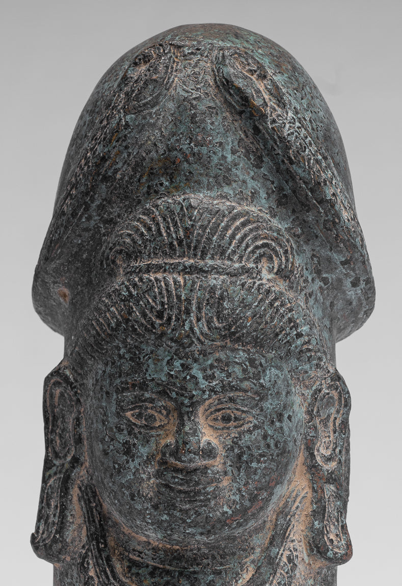 Antiguo estilo jmer verdigris bronce shiva linga / lingnum - 23cm / 9 "