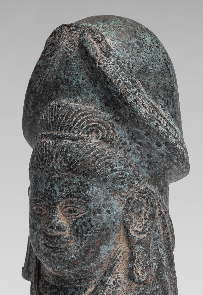 Antiguo estilo jmer verdigris bronce shiva linga / lingnum - 23cm / 9 "