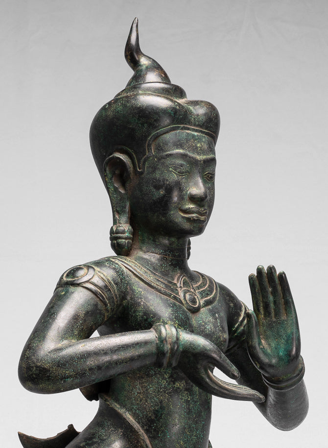 Antique Khmer Style Baphuon Bronze Dancing Apsara or Angel Statue - 85cm/34"