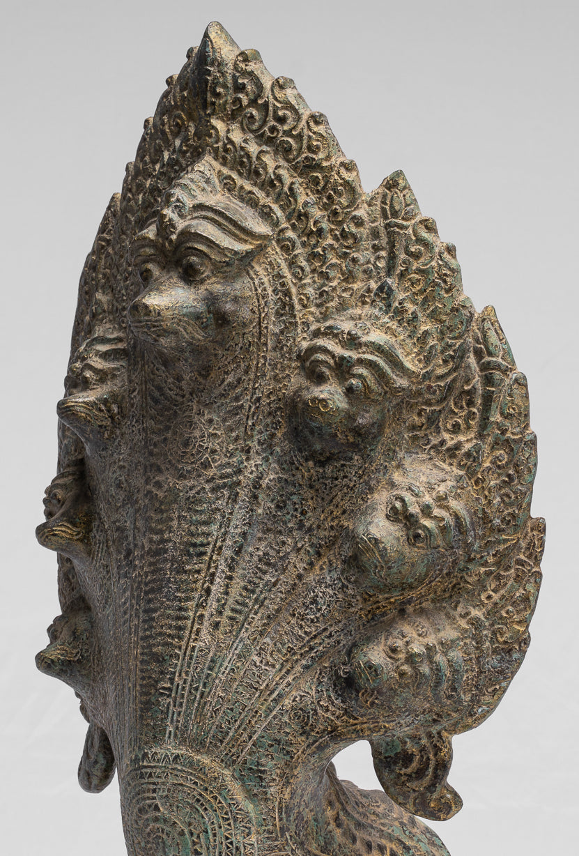 Naga Statue - Antique Khmer Style Bronze Protective Naga, Snake or Serpent Statue - 54cm/22"