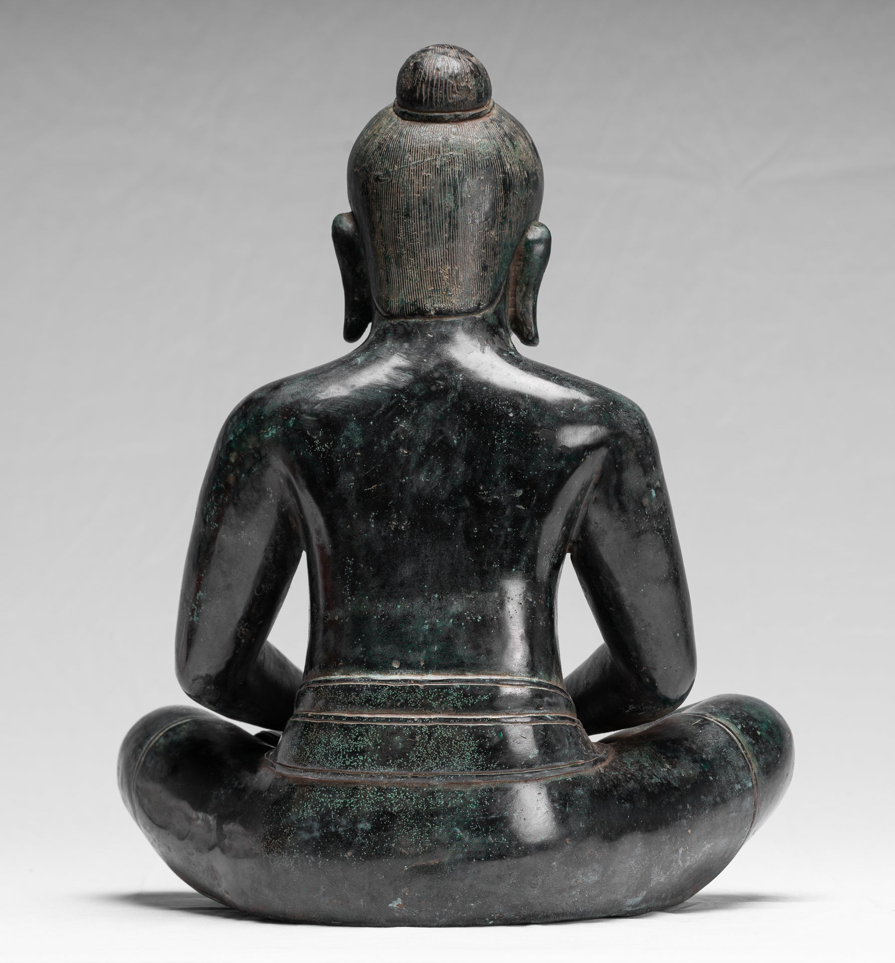 Antique Khmer Style Seated Bronze Meditation Jayavarman VII Statue - 38cm/15"