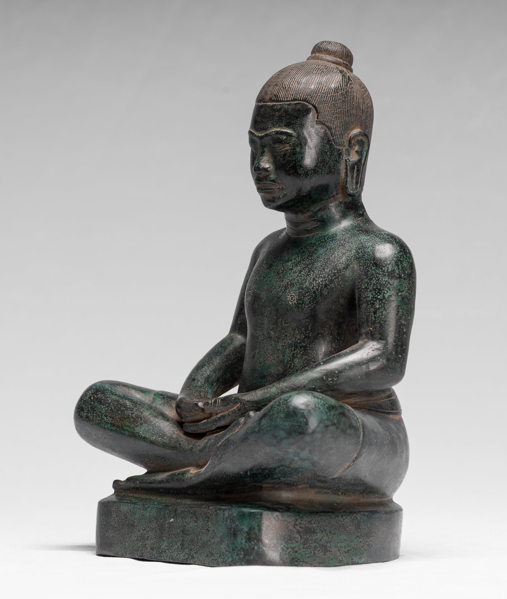 Antique Khmer Style Seated Bronze Meditation Jayavarman VII Statue - 26cm/10"