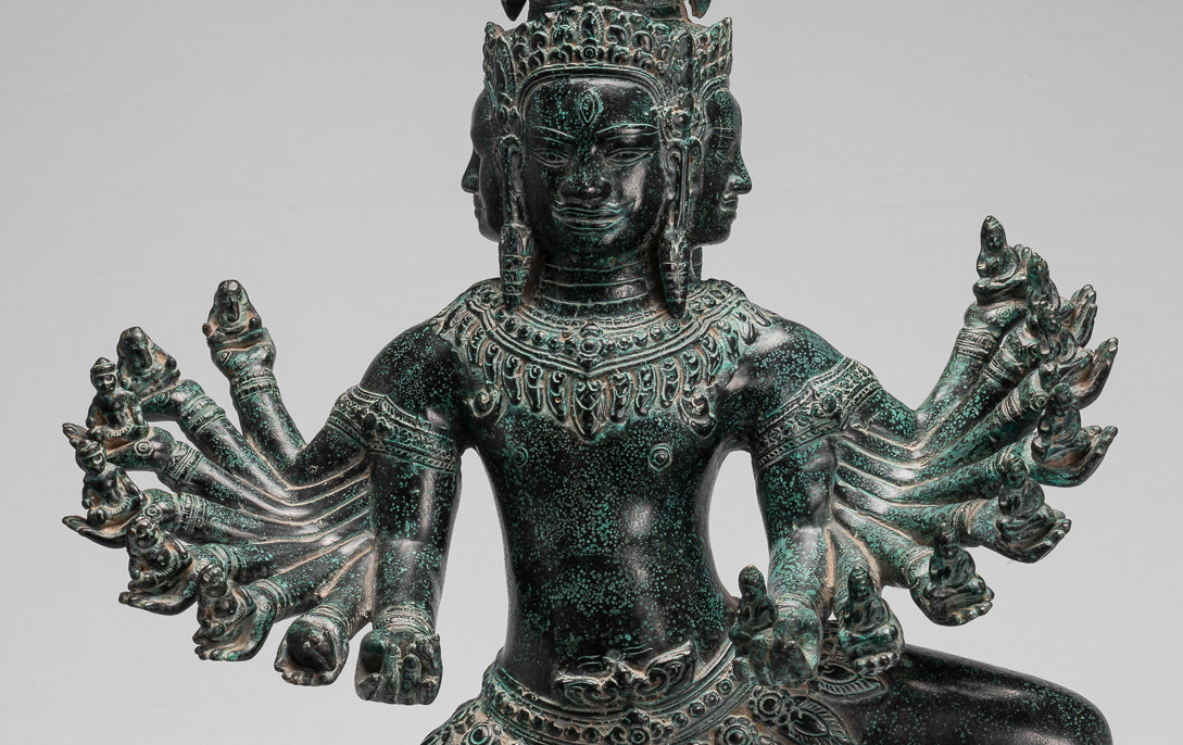 Antique Khmer Style Standing Bronze Angkor Wat Hevajra Statue-86cm/34 " Tall