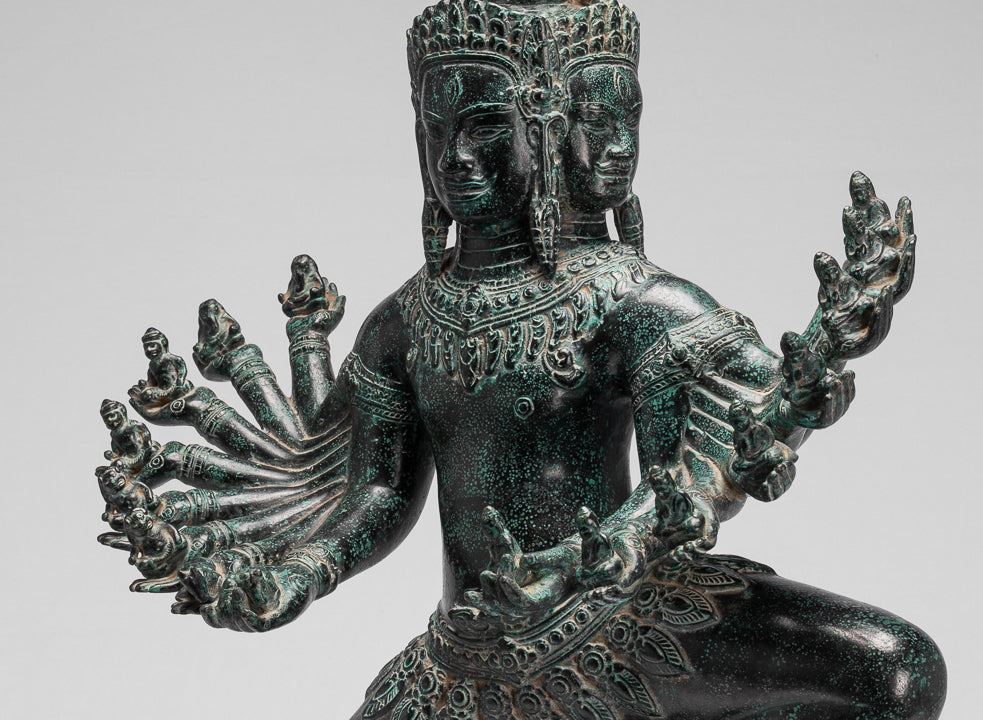 Antique Khmer Style Standing Bronze Angkor Wat Hevajra Statue-86cm/34 " Tall