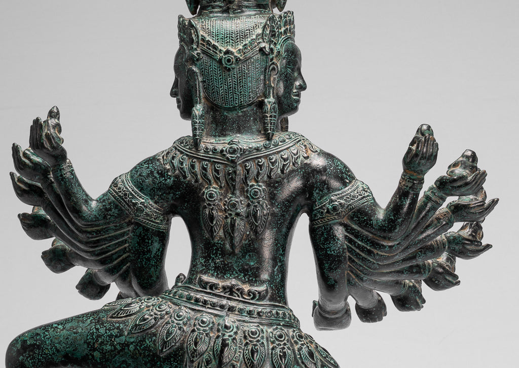 Antique Khmer Style Standing Bronze Angkor Wat Hevajra Statue-86cm/34 " Tall