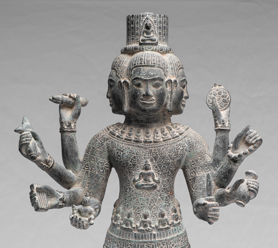 Antique Khmer Style Bronze Bayon Standing Lokeshvara Statue - 53cm/21"