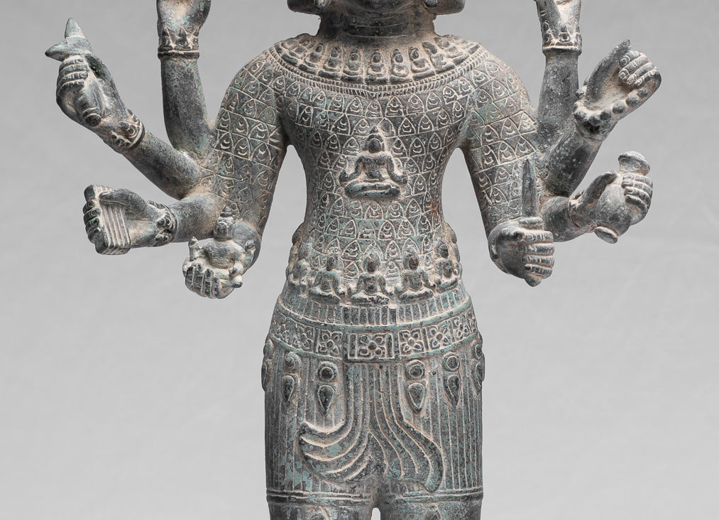 Antique Khmer Style Bronze Bayon Standing Lokeshvara Statue - 53cm/21"