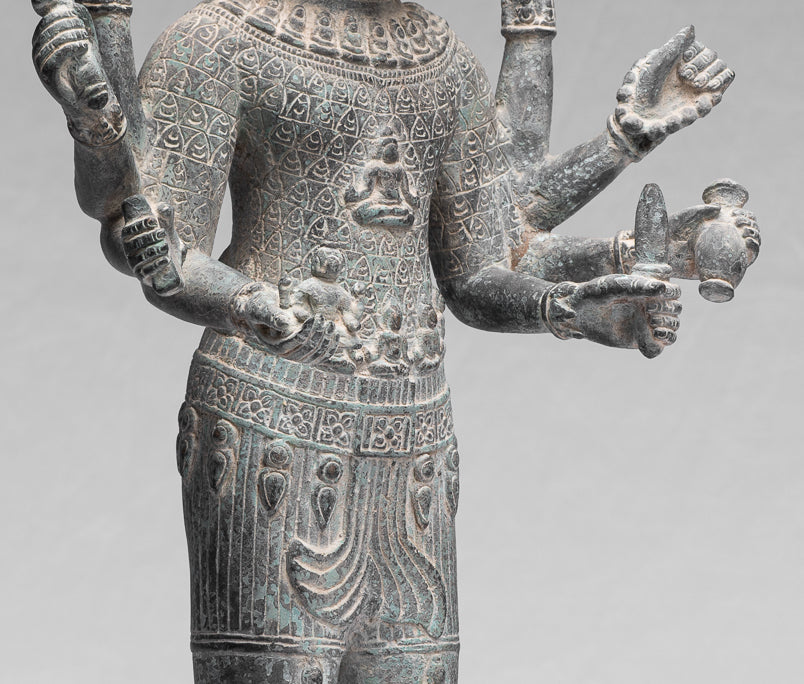 Antique Khmer Style Bronze Bayon Standing Lokeshvara Statue - 53cm/21"