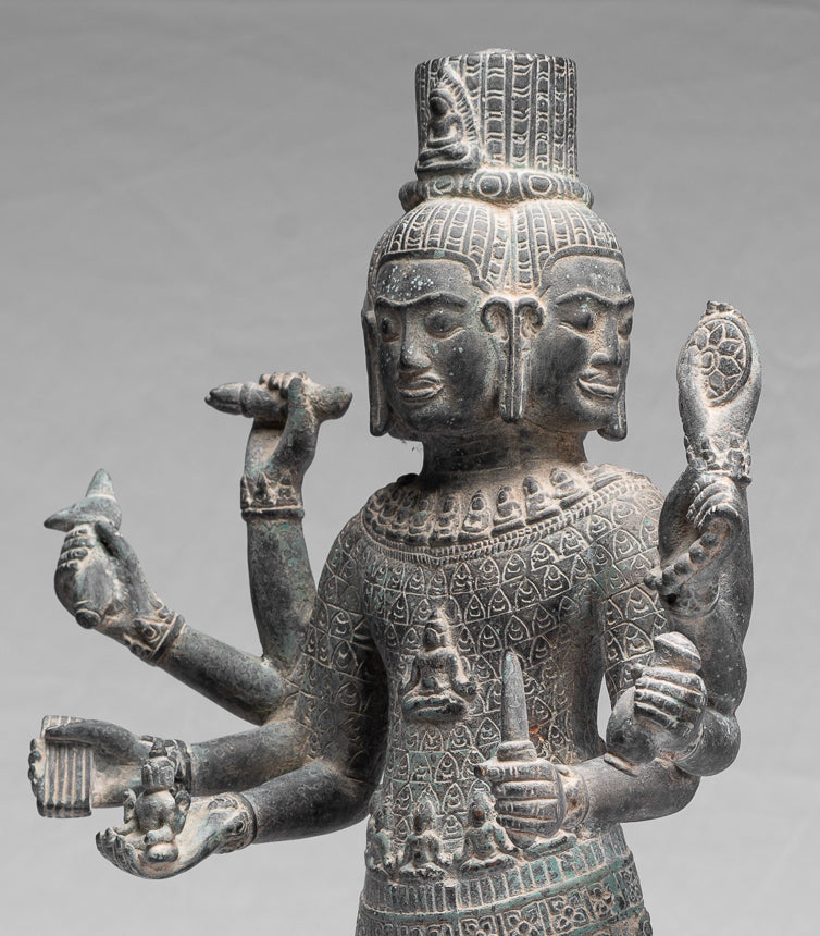 Antique Khmer Style Bronze Bayon Standing Lokeshvara Statue - 53cm/21"