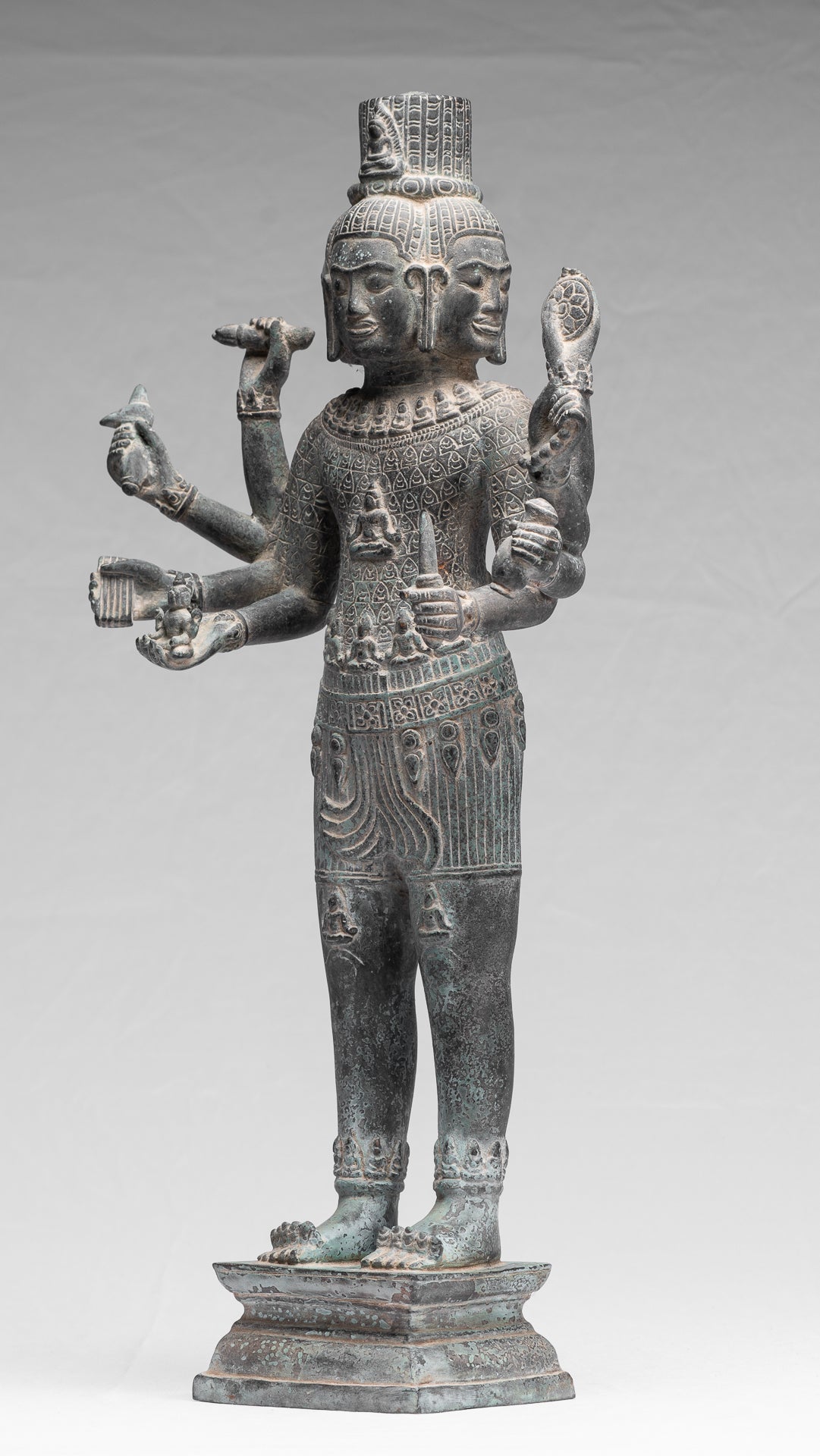 Antique Khmer Style Bronze Bayon Standing Lokeshvara Statue - 53cm/21"