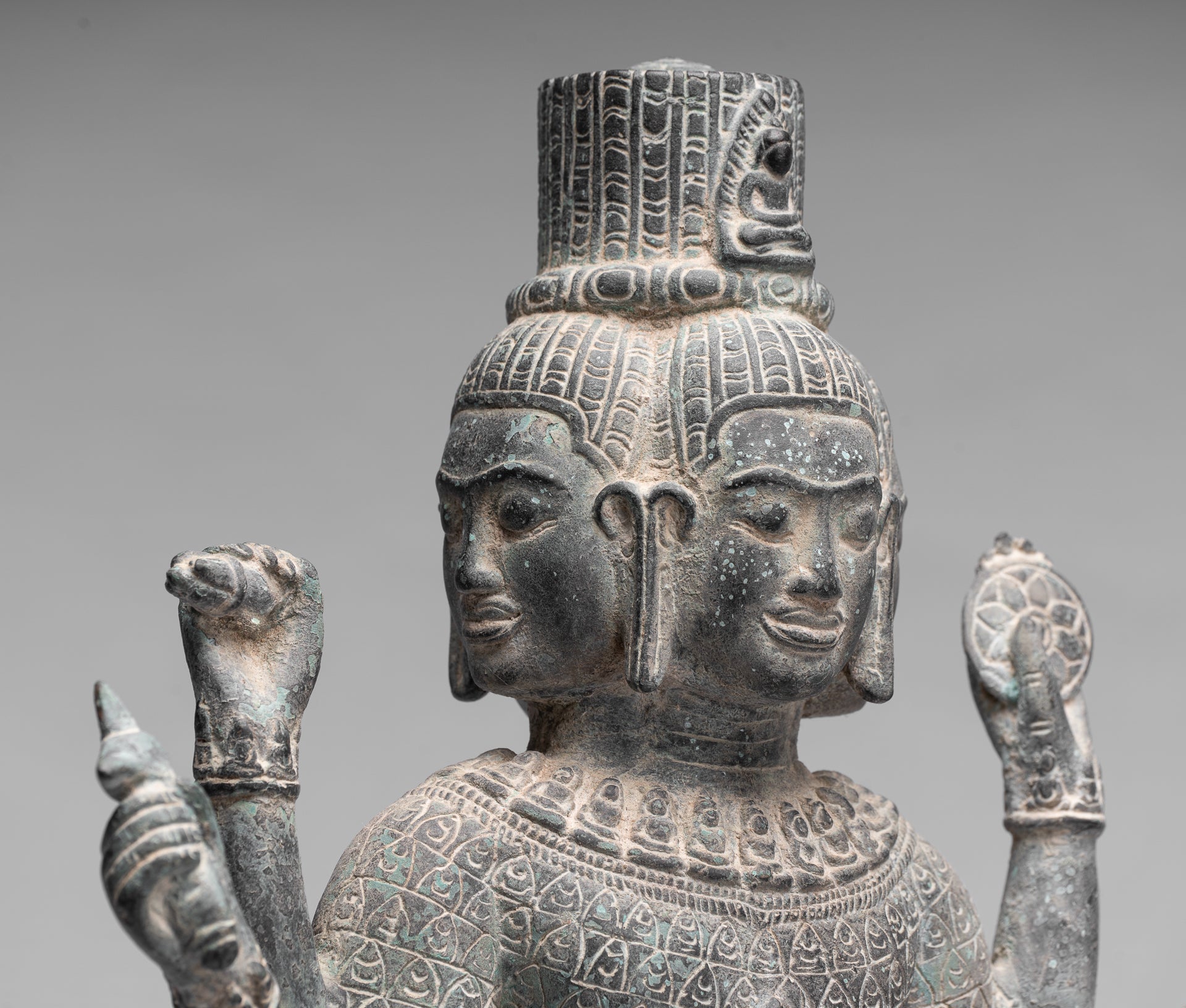 Antique Khmer Style Bronze Bayon Standing Lokeshvara Statue - 53cm/21"