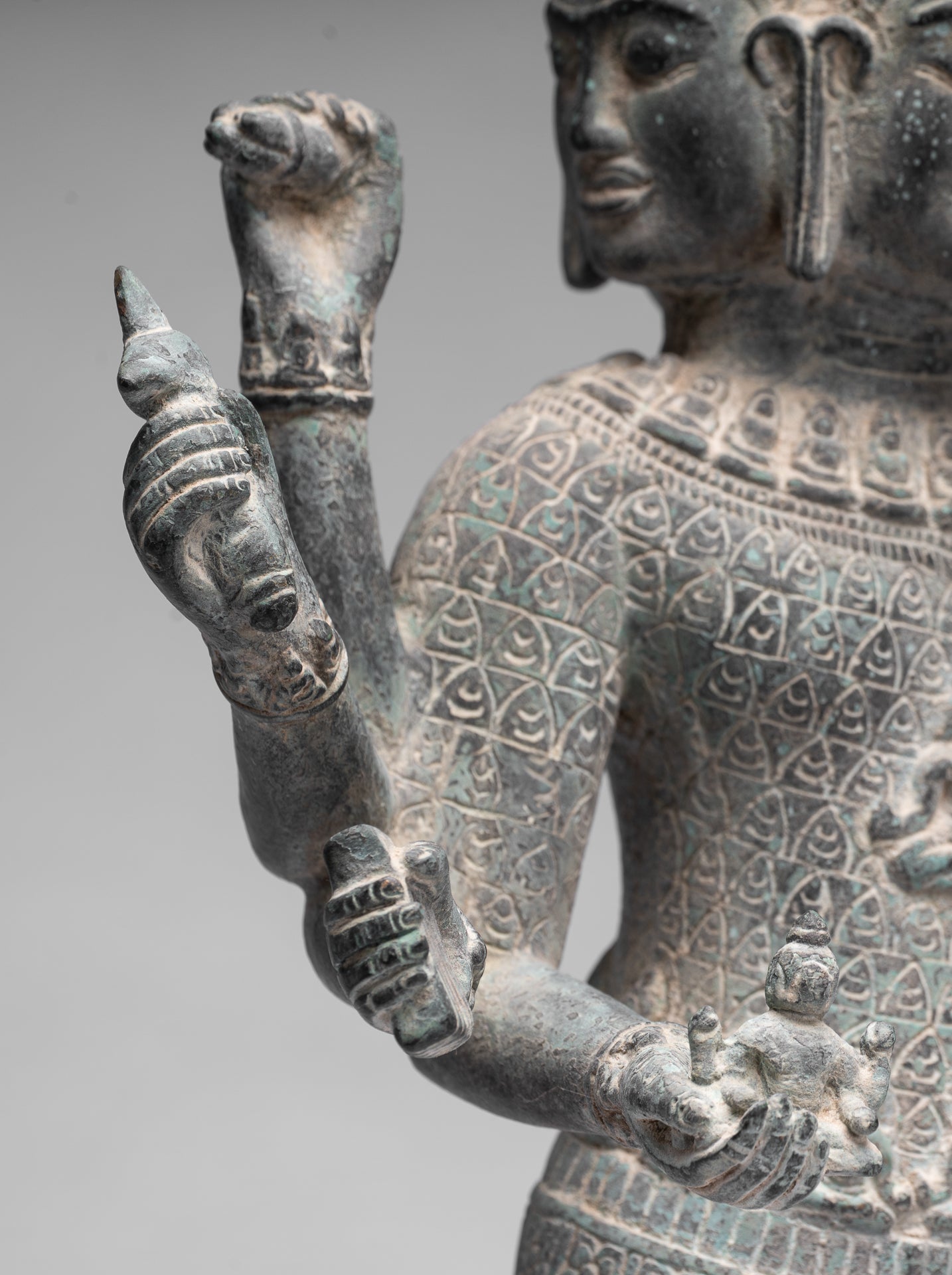 Antique Khmer Style Bronze Bayon Standing Lokeshvara Statue - 53cm/21"