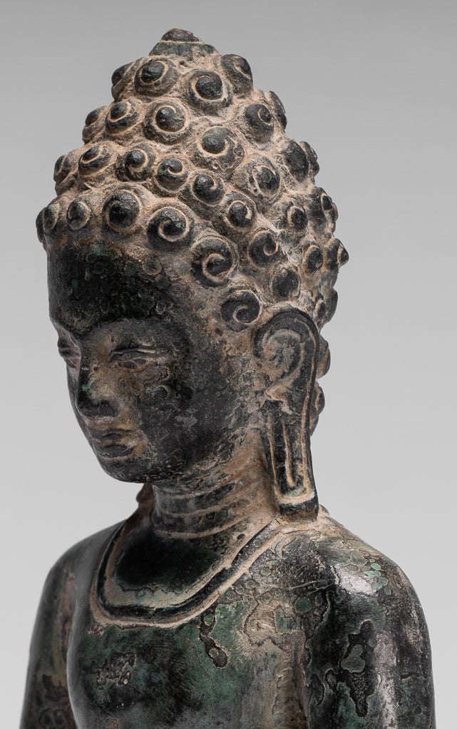 Buddha Statue - Antique Khmer Style Seated Bronze Phnom Da Meditation Buddha Statue - 20cm/8"