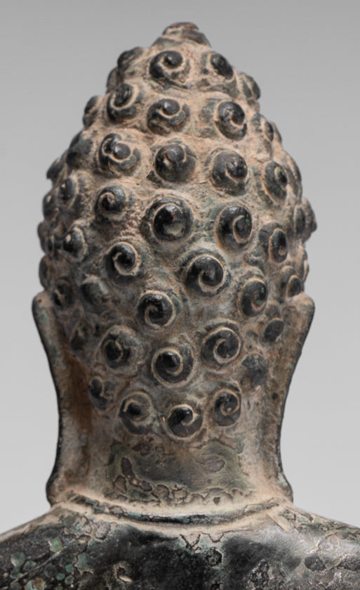 Buddha Statue - Antique Khmer Style Seated Bronze Phnom Da Meditation Buddha Statue - 20cm/8"